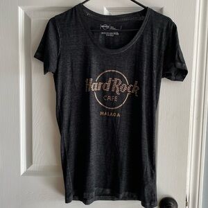 Hard Rock Women Black Malaga Studded-Style Short Sleeve T-Shirt size Med likenew